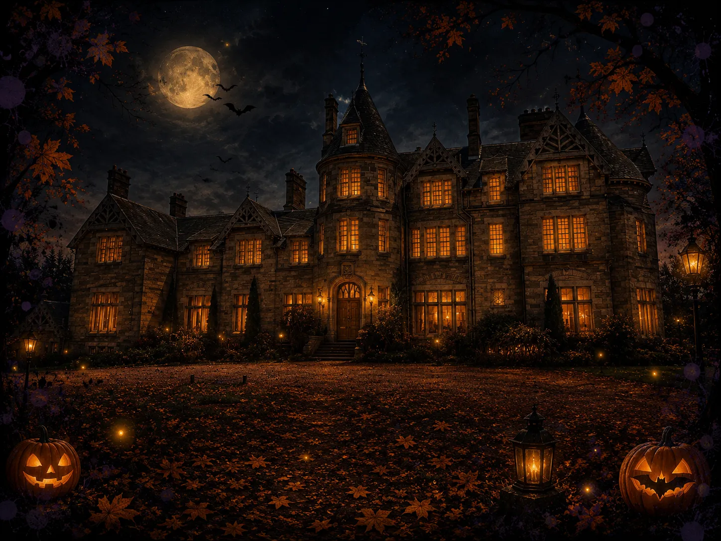 Vogrie House at night with every window warmly lit